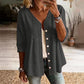 Women's V-Neck Lace Trim Button-Down Blouse