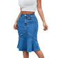 Flared Mermaid Denim Midi Skirt