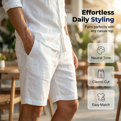 Men's Casual Cotton-Linen Shorts with Drawstring Waist