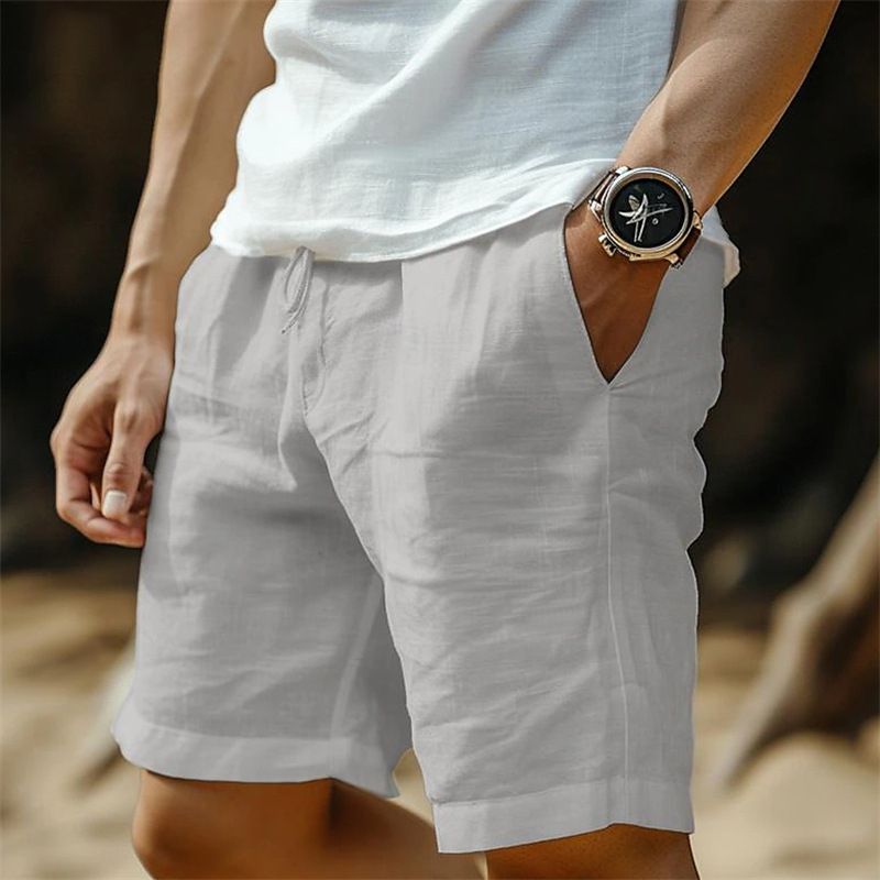 Men's Casual Cotton-Linen Shorts with Drawstring Waist