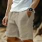 Men's Casual Cotton-Linen Shorts with Drawstring Waist