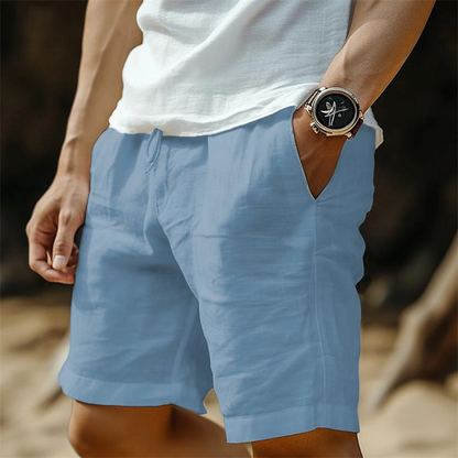 Men's Casual Cotton-Linen Shorts with Drawstring Waist