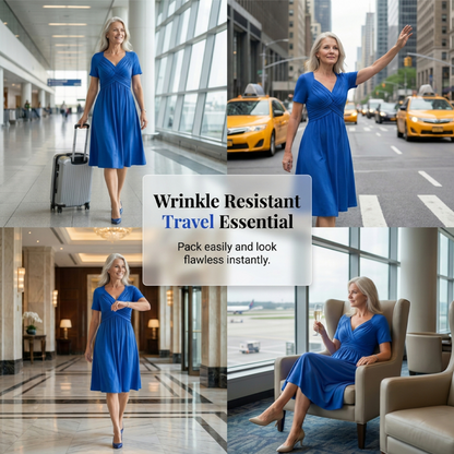 👗💙 50% OFF TODAY! ✨ Women’s V-Neck Short Sleeve Long Dress 🌸 Elegant Flowing Fit, Comfortable Fabric & Effortless Everyday Style