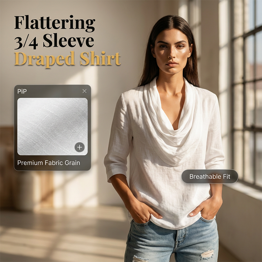 Women's Draped Neck 3/4 Sleeve Pleated Shirt