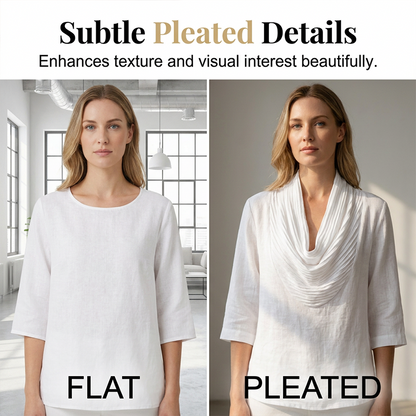 Women's Draped Neck 3/4 Sleeve Pleated Shirt