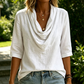 Women's Draped Neck 3/4 Sleeve Pleated Shirt