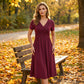 Women's V-Neck Cross-Front Pleated Dress