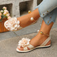 Women Flower Flat Sandals Metal Ankle Strap Summer Shoes