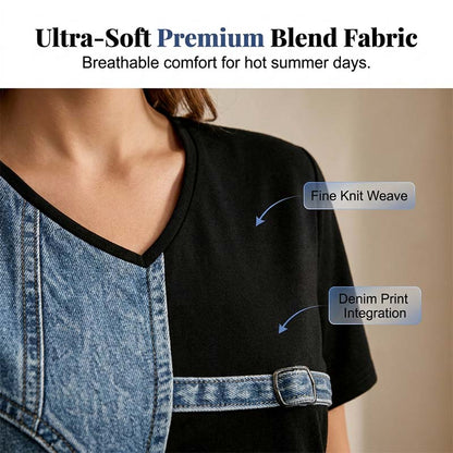 📢📢50% OFF !! ⏰Women‘s Chic Denim Print V-Neck Tee