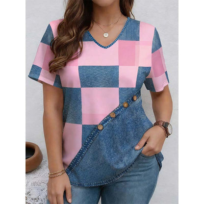 📢📢50% OFF !! ⏰Women‘s Chic Denim Print V-Neck Tee