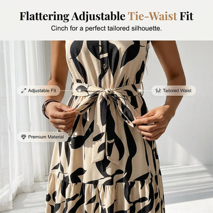⌛New arrivals now on sale-Sleeveless Collared Maxi Dress with Tie-Waist