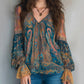 Elegant Bohemian Paisley Ruffled Blouse