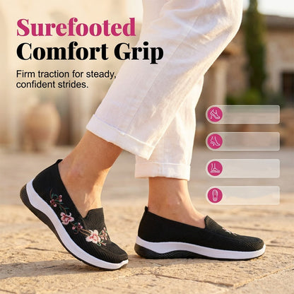 Women's Floral Embroidered Mesh Slip-On Shoes