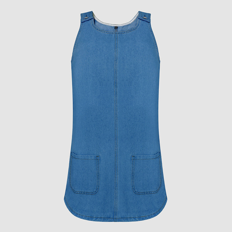 👗 LIMITED-TIME 50% OFF! ✨ Women's Casual Denim Pinafore Dress – A-Line Silhouette, Front Pockets, Relaxed Fit 🌿