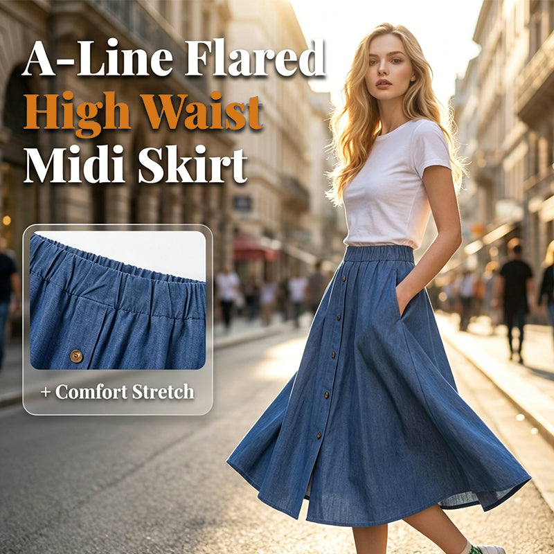 Women's Elastic High Waist Denim Midi Skirt