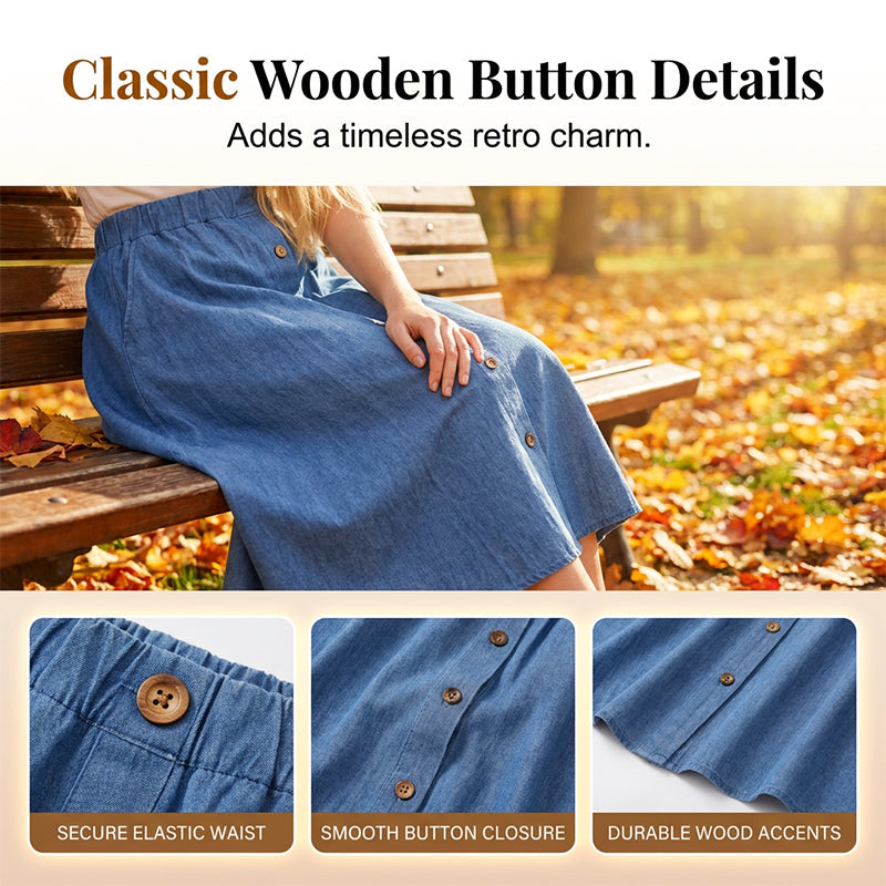 Women's Elastic High Waist Denim Midi Skirt