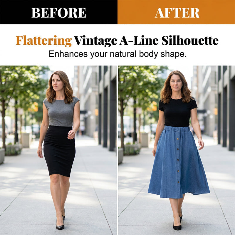 Women's Elastic High Waist Denim Midi Skirt