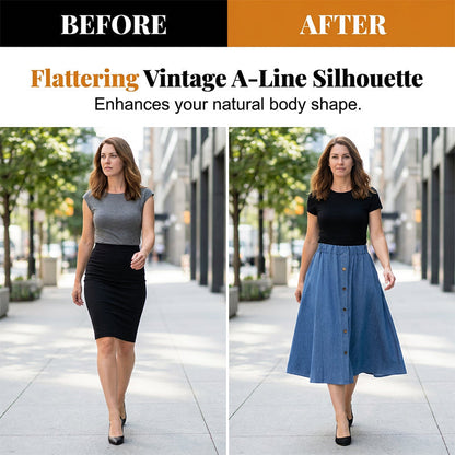 Women's Elastic High Waist Denim Midi Skirt