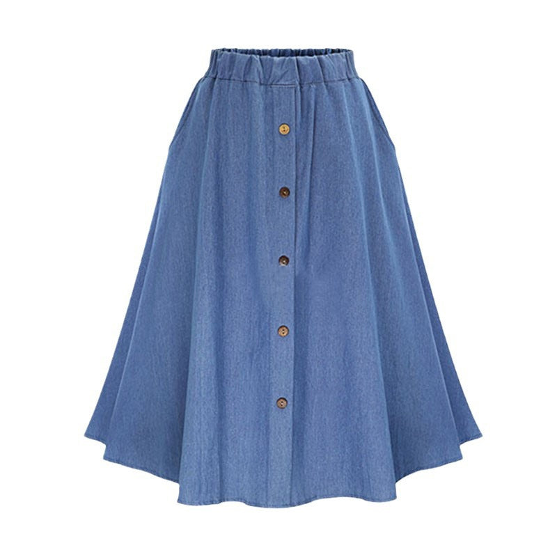 Women's Elastic High Waist Denim Midi Skirt