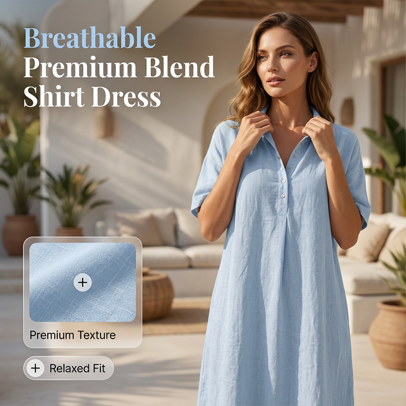 ☀️Women's Casual Linen Blend Shirt Dress – Effortless Style For Sunny Days✨