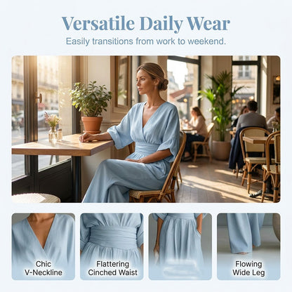 Women's V-Neck High Waist Wide Leg Jumpsuit