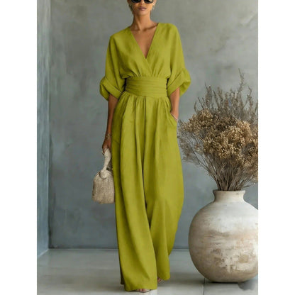 Women's V-Neck High Waist Wide Leg Jumpsuit