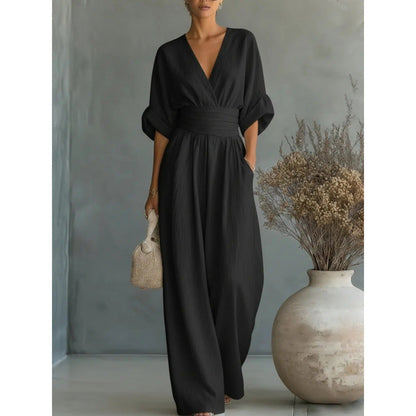 Women's V-Neck High Waist Wide Leg Jumpsuit
