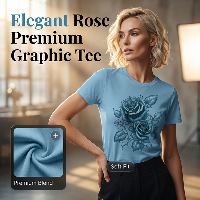 Women's Elegant Rose Graphic Print T-Shirt