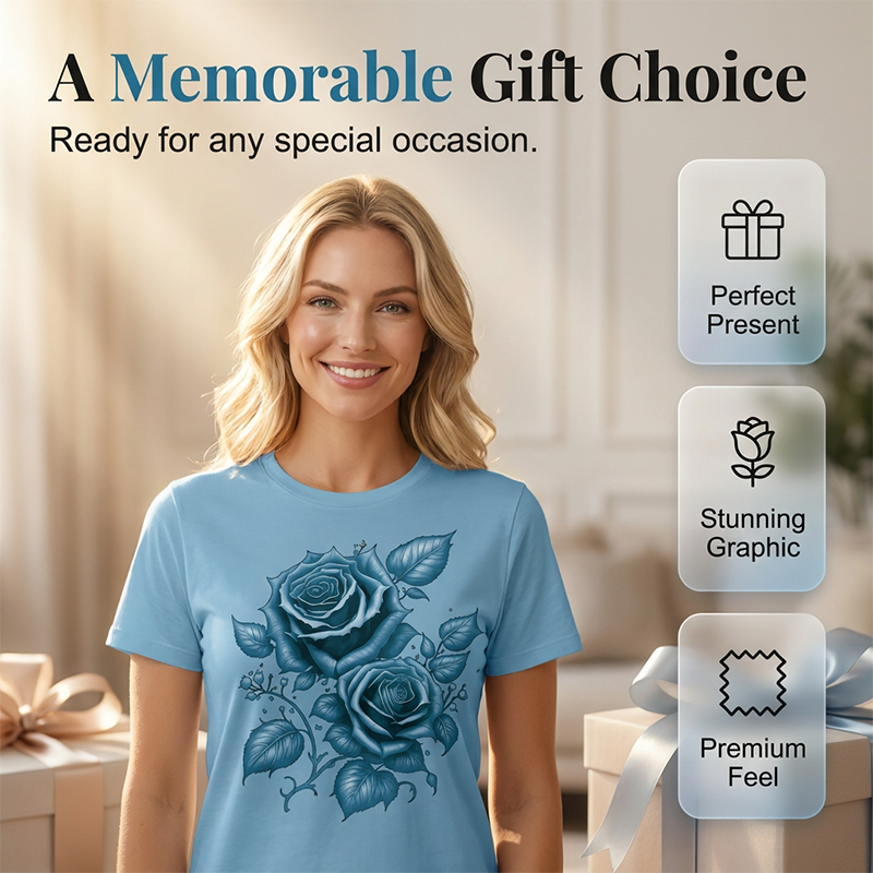Women's Elegant Rose Graphic Print T-Shirt