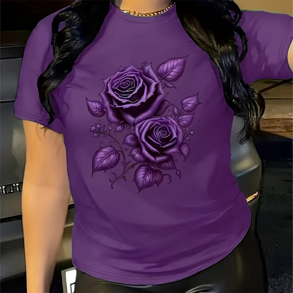 Women's Elegant Rose Graphic Print T-Shirt