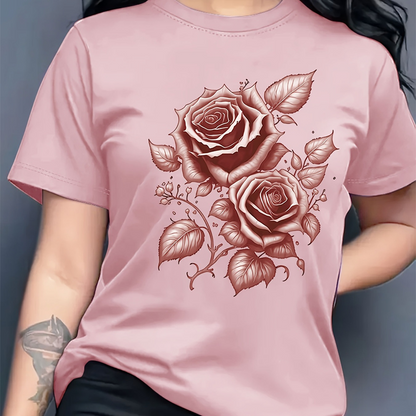 Women's Elegant Rose Graphic Print T-Shirt