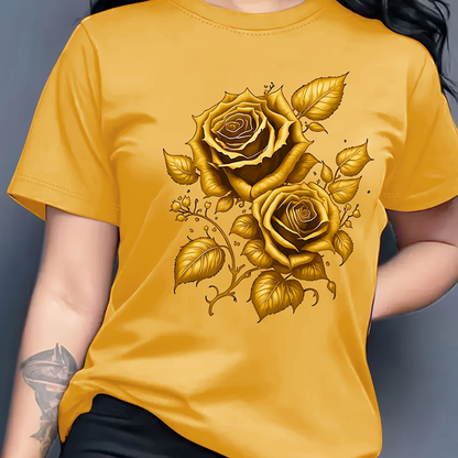 Women's Elegant Rose Graphic Print T-Shirt