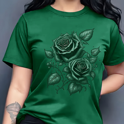 Women's Elegant Rose Graphic Print T-Shirt