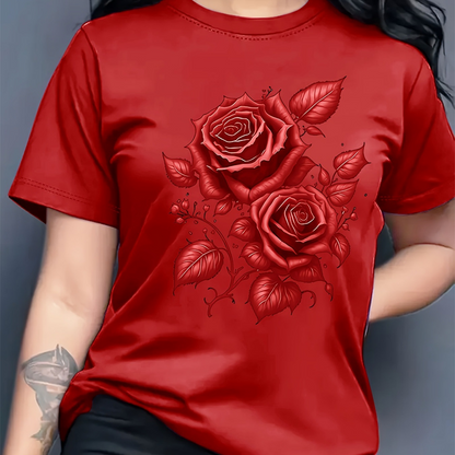 Women's Elegant Rose Graphic Print T-Shirt