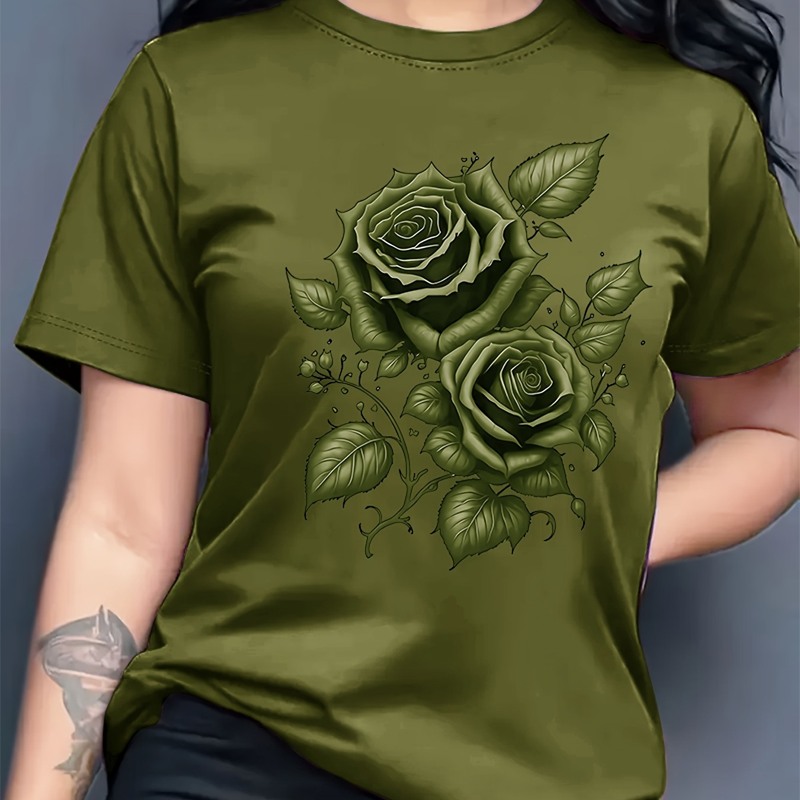 Women's Elegant Rose Graphic Print T-Shirt
