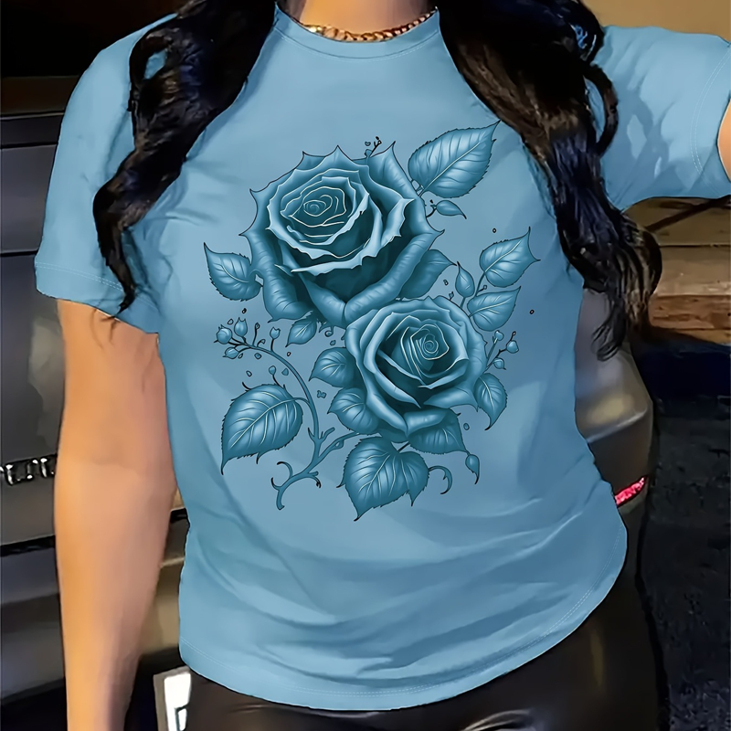 Women's Elegant Rose Graphic Print T-Shirt