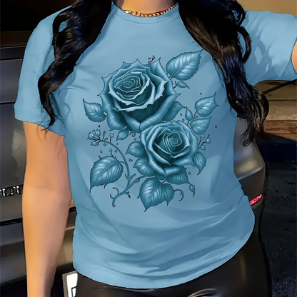 Women's Elegant Rose Graphic Print T-Shirt
