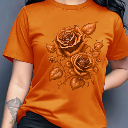 Women's Elegant Rose Graphic Print T-Shirt