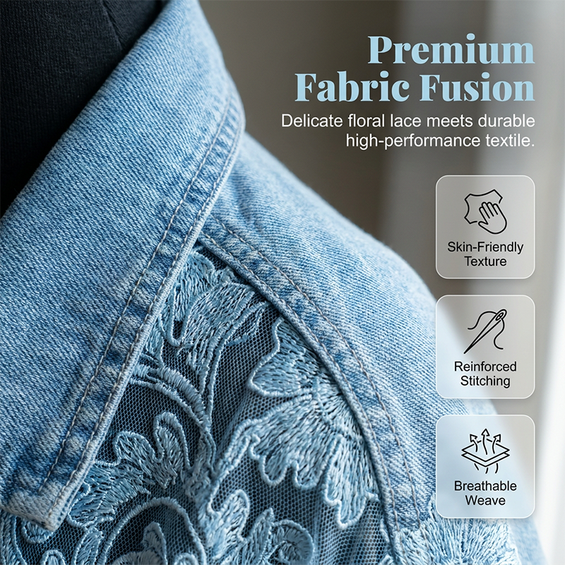 Women's Loose Floral Lace Patchwork Denim Jacket