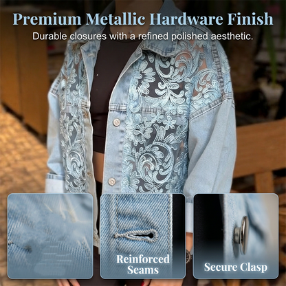 Women's Loose Floral Lace Patchwork Denim Jacket