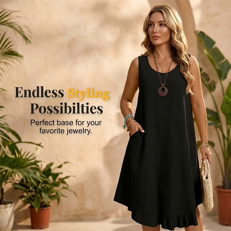 Women Casual Sleeveless Ruffle Dress