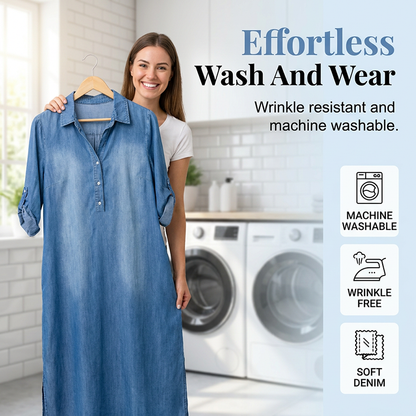 Women’s Loose Washed Denim Maxi Dress