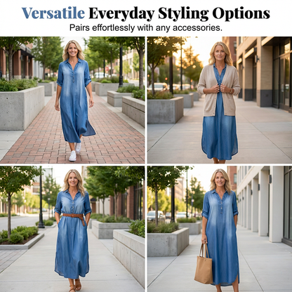 Women’s Loose Washed Denim Maxi Dress