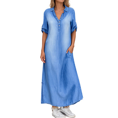 Women’s Loose Washed Denim Maxi Dress
