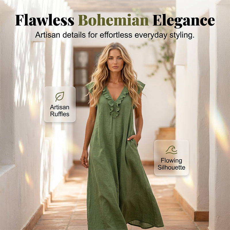Women's Casual Sleeveless V-Neck Ruffle Dress