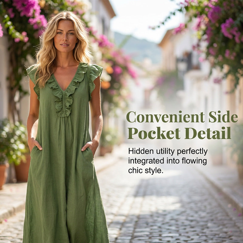 Women's Casual Sleeveless V-Neck Ruffle Dress