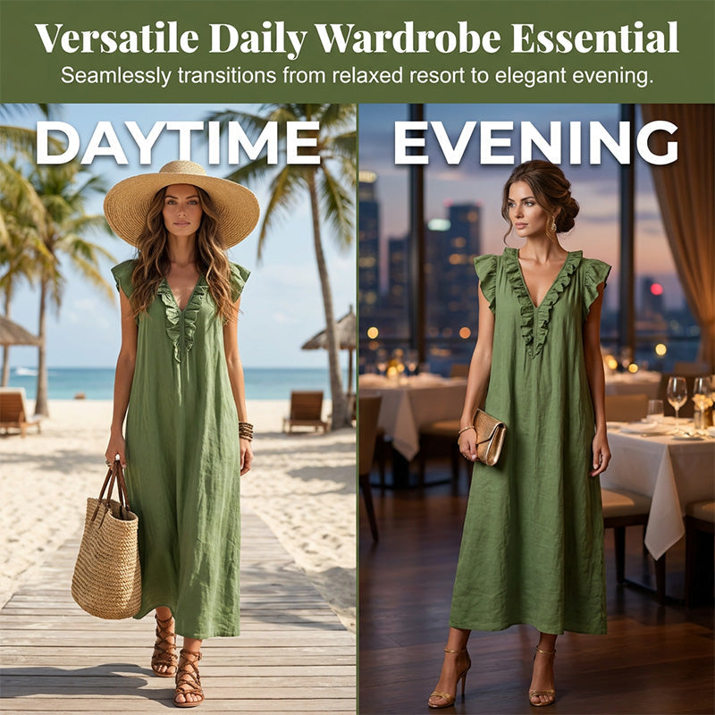 Women's Casual Sleeveless V-Neck Ruffle Dress