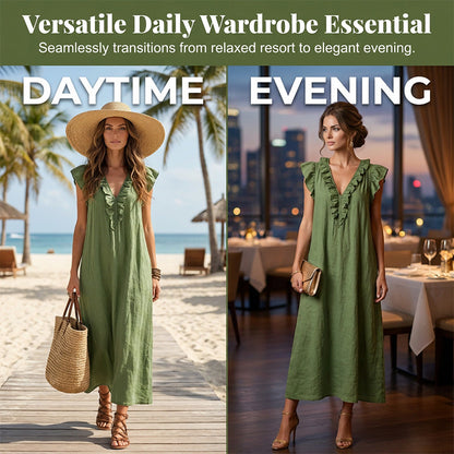 Women's Casual Sleeveless V-Neck Ruffle Dress
