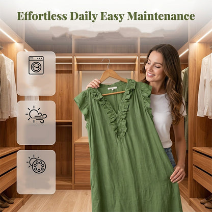 Women's Casual Sleeveless V-Neck Ruffle Dress
