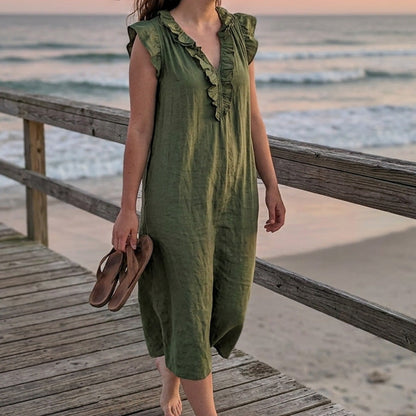 Women's Casual Sleeveless V-Neck Ruffle Dress